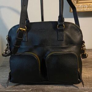 American Leather Co Oak Classic Dome Satchel Shoulder Bag Black Pebbled Leather